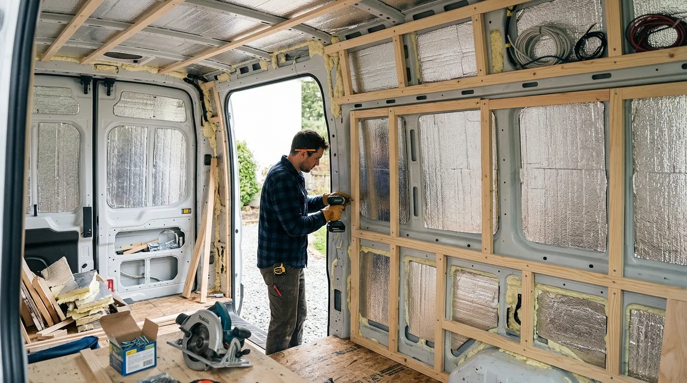 Budowa kampera krok po kroku – izolacja i szkielet drewniany w busie