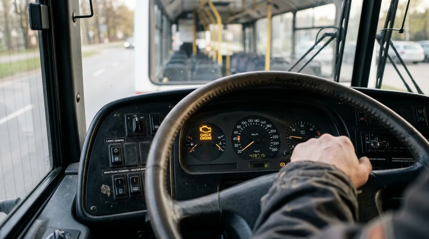 Kontrolka check engine na desce rozdzielczej busa