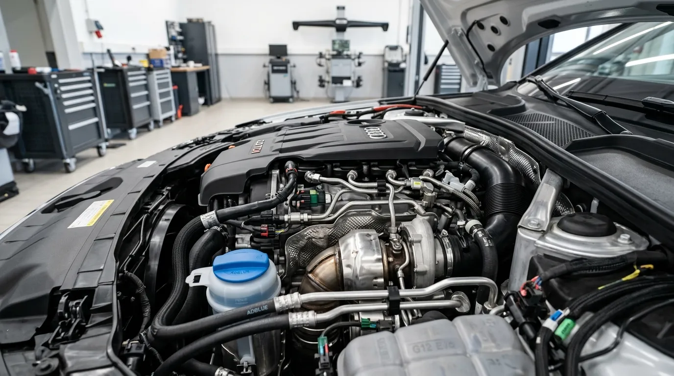 Fiat Ducato z silnikiem 2.2 MultiJet – widok z przodu na tle hali serwisowej