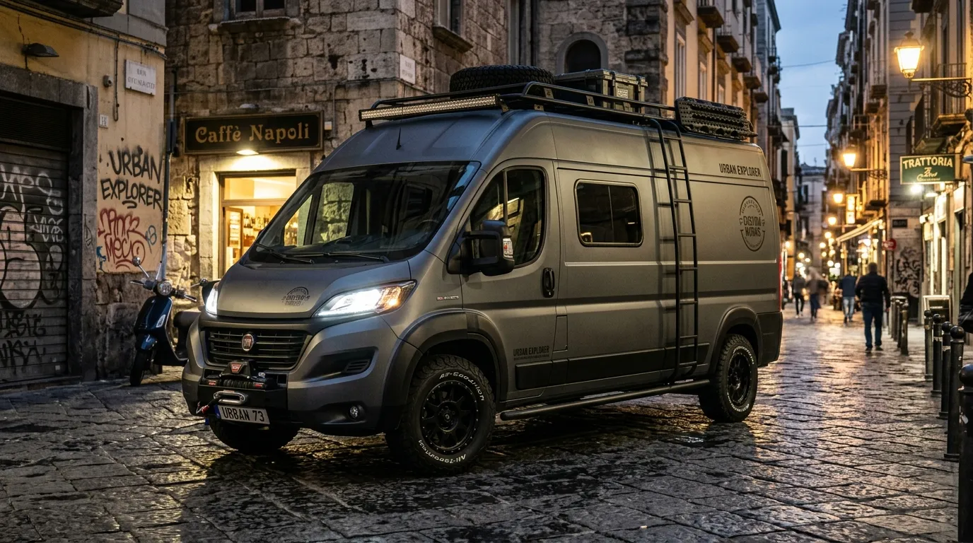 Fiat Ducato po tuningu wizualnym stoi na parkingu