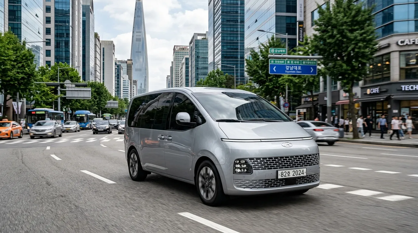 Hyundai Staria w kolorze białym na drodze
