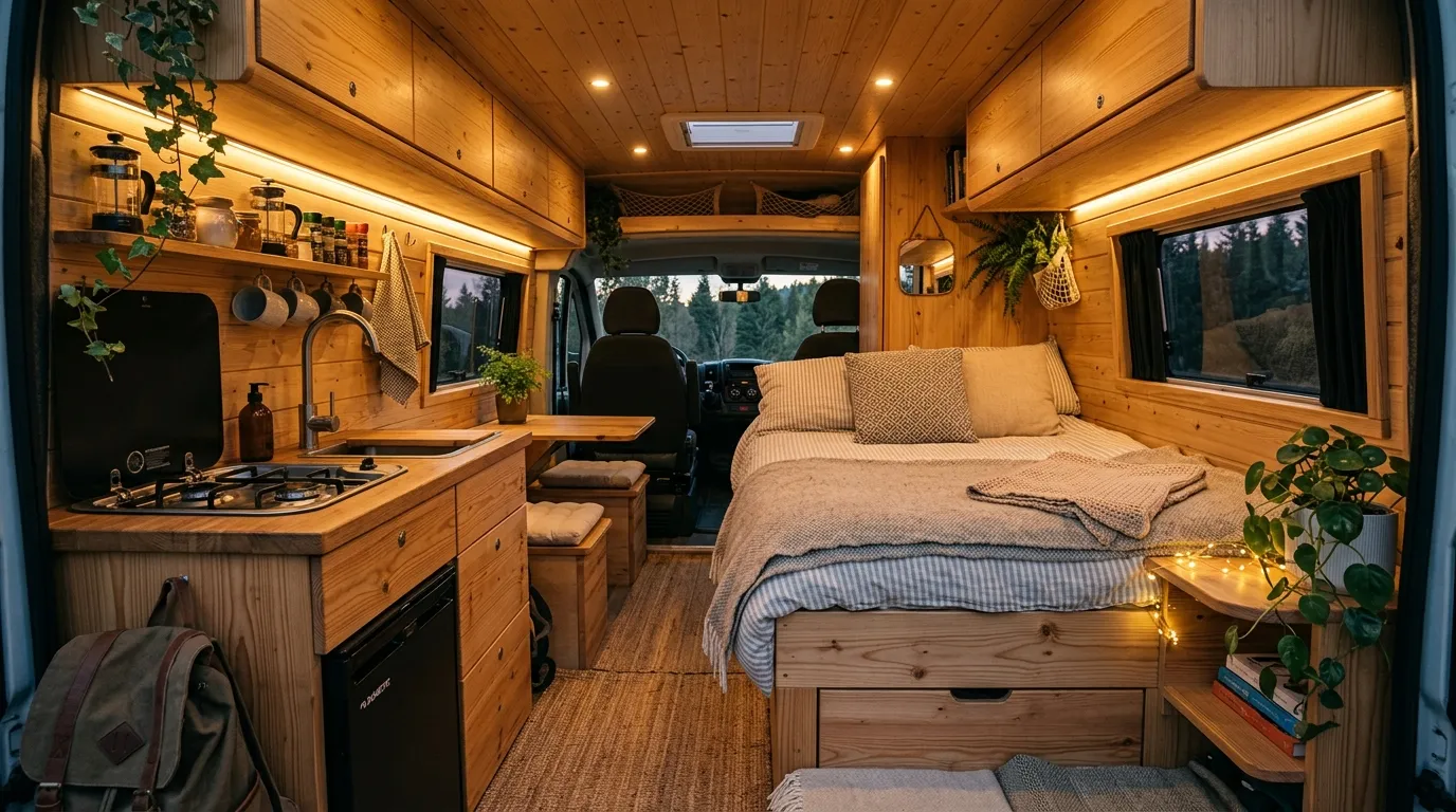 Samochody kempingowe różnych typów na kempingu