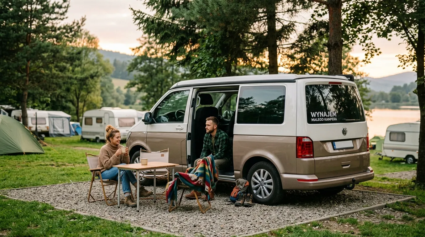 Wynajem małego kampera – kompaktowy kamper na kempingu