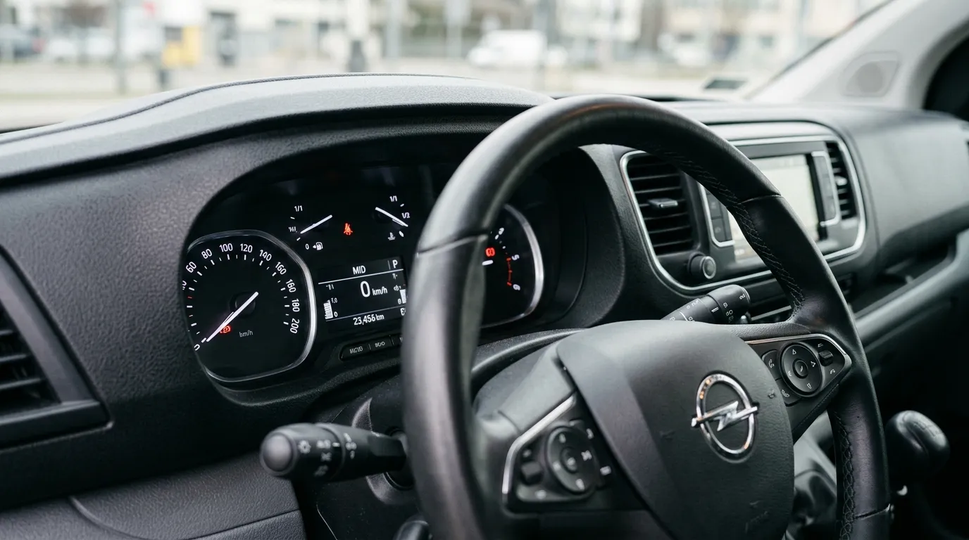 Zestaw wskaźników i kontrolek na desce rozdzielczej Opla Vivaro