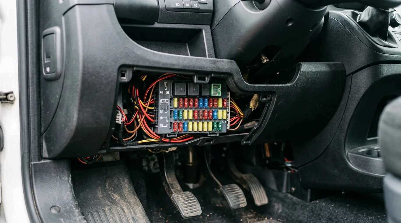 Skrzynka bezpieczników w Peugeocie Boxer pod deską rozdzielczą