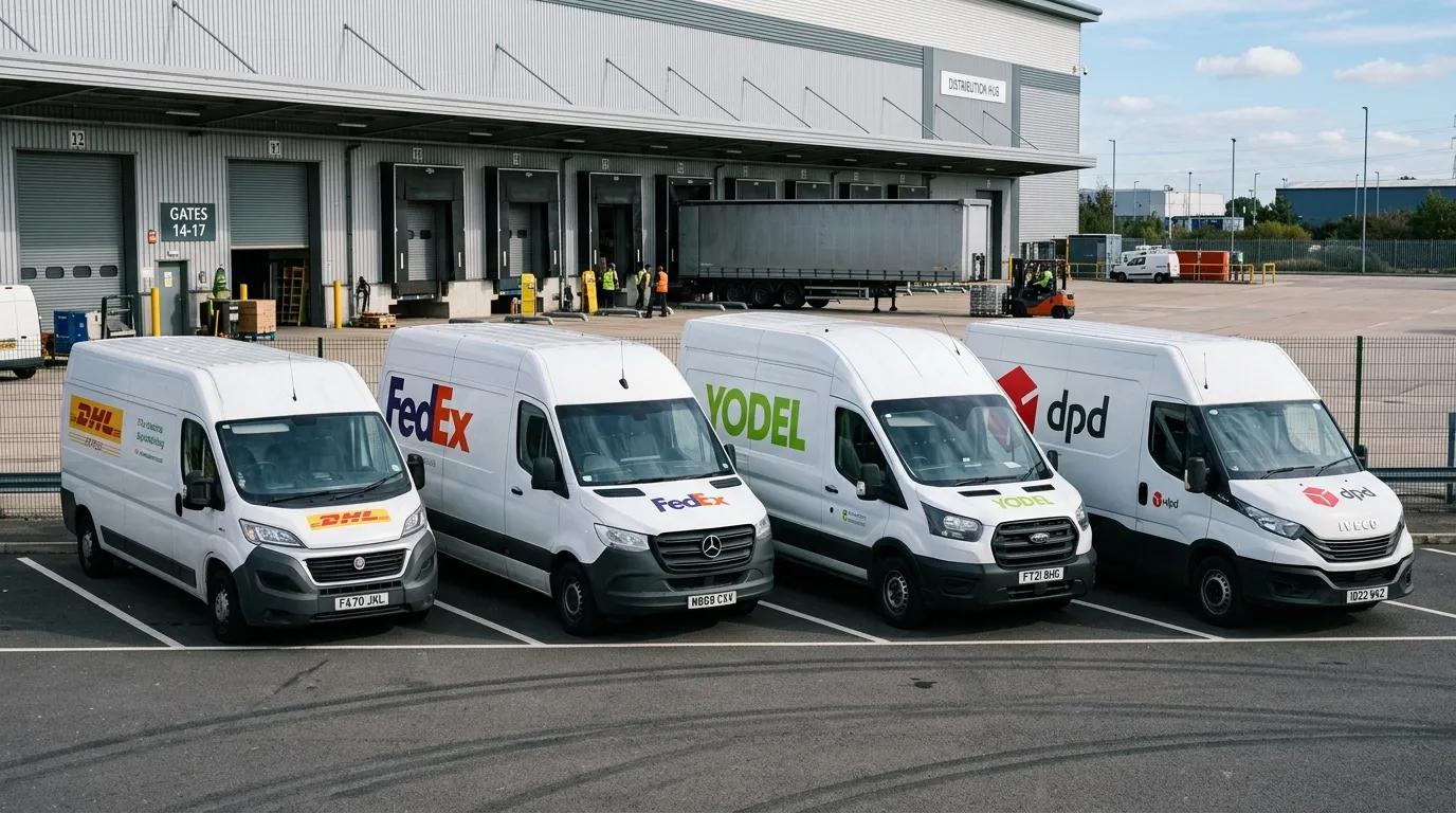 Cztery duże busy dostawcze – Ducato, Sprinter, Daily i Transit – ustawione obok siebie