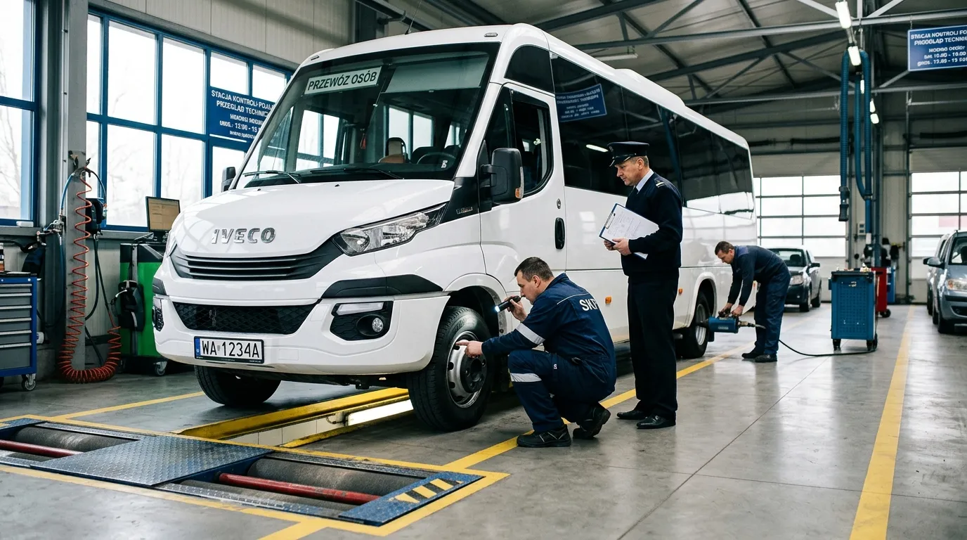 Przegląd techniczny busa na stacji kontroli pojazdów