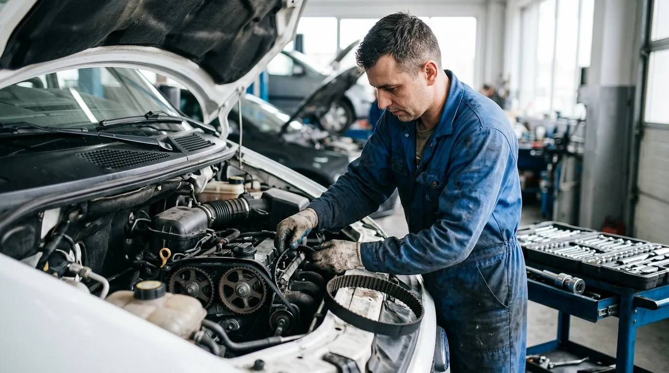 Wymiana paska rozrządu w busie dostawczym – widok na silnik