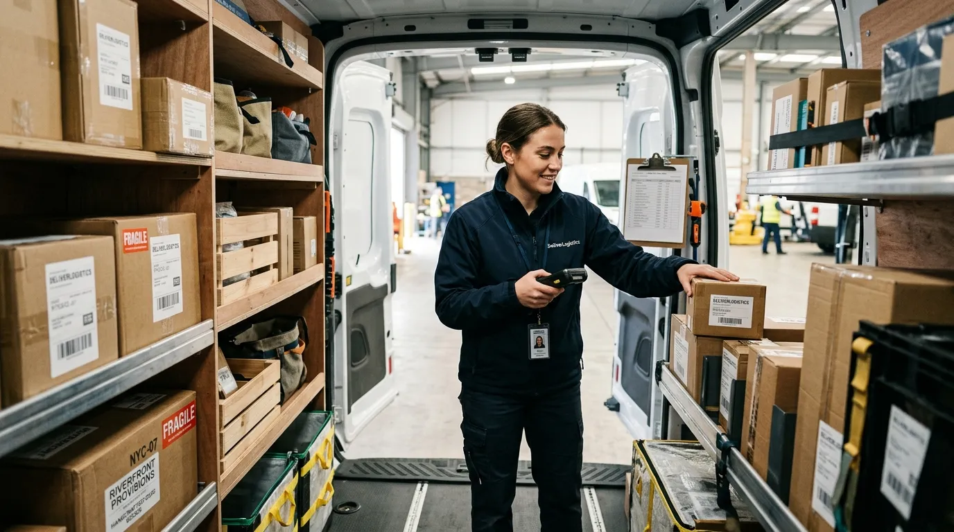 Bus dostawczy z profesjonalną zabudową wnętrza przestrzeni ładunkowej