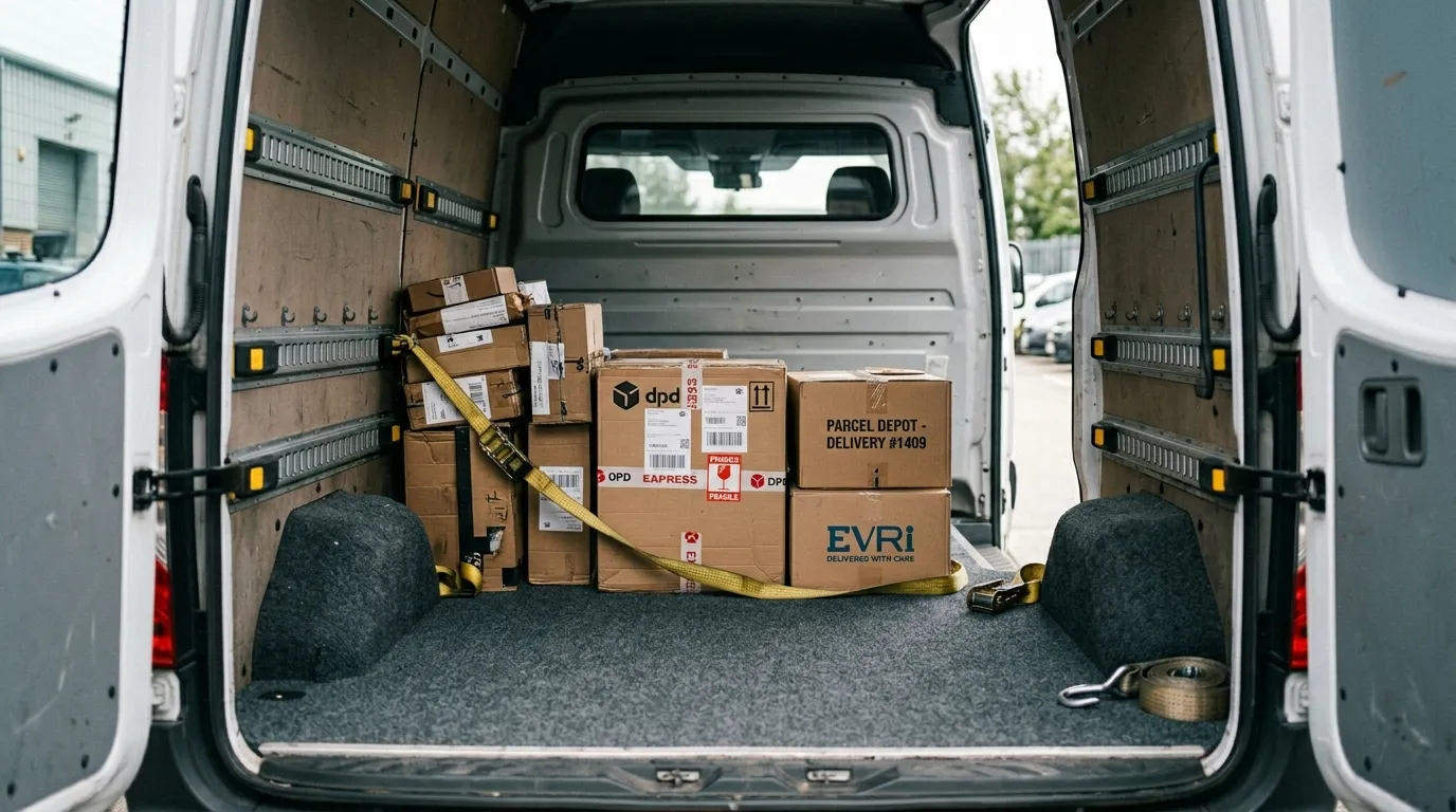 Paka busa dostawczego z wykładziną podłogową i listwami ochronnymi na ścianach