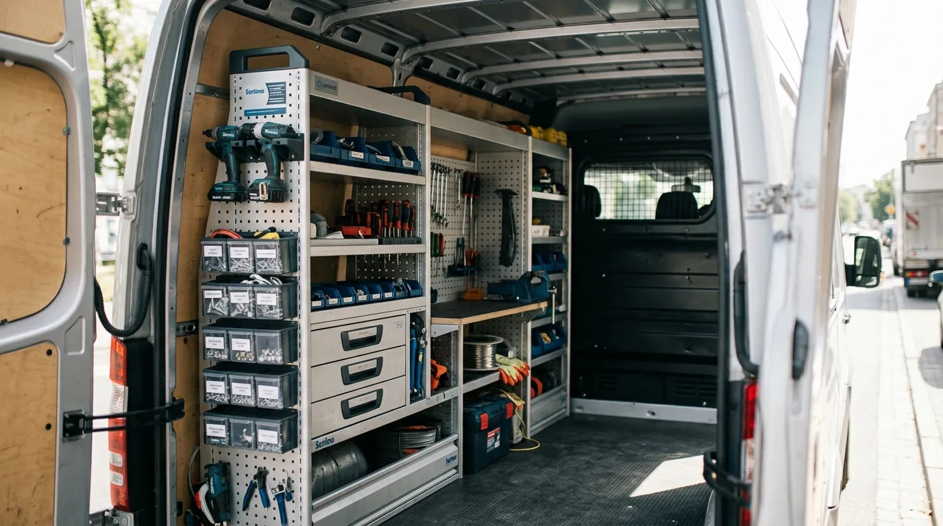 Zabudowa serwisowa w przestrzeni ładunkowej busa dostawczego